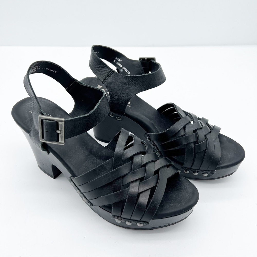 Kork-Ease Black Leather Heeled Sandals